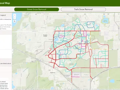 Screenshot of Louisville Snow removal Map GIS application