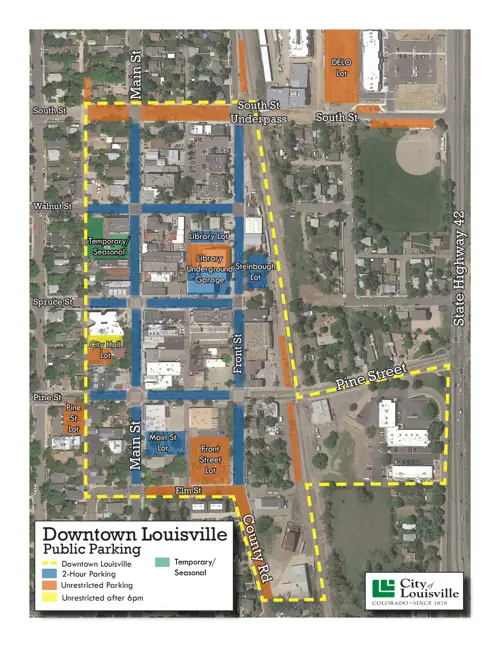 Map with markings to highlight 2 hour and unlimited parking