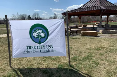 tree city usa banner in front of pavillion