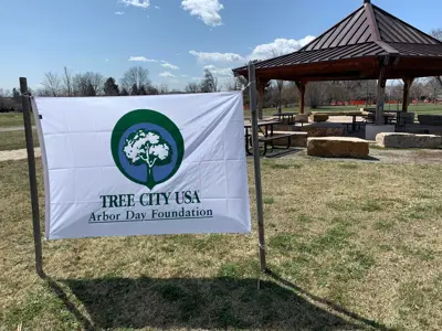tree city usa banner in front of pavillion
