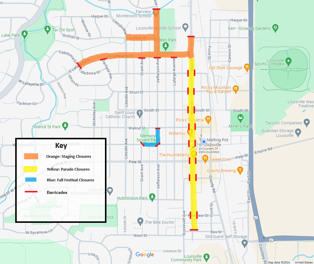 map of labor day parade route and road closures